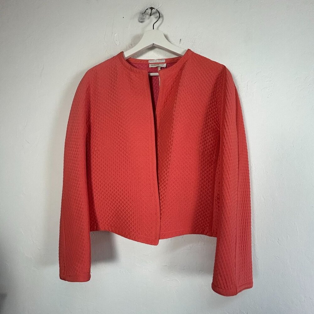 Bernard Zins Paris Womens Feria Quilted Jacket Size 16 Coral Wool Blend Lined